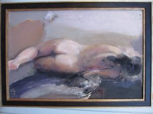 JAVIER CLAVO ref.300.javier clavo.desnudo en el agua.oleo lienzo.81 x 54.reproducido en catalogo numero 16